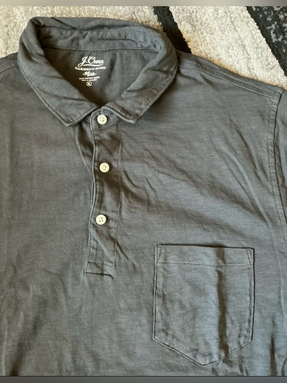 Size XL - JCrew Black Garment Dyed Slub Cotton Short Sleeve Polo Shirt